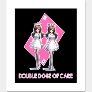 Twin Cat Nurses,  Double Dose of Care Art Posters and Art